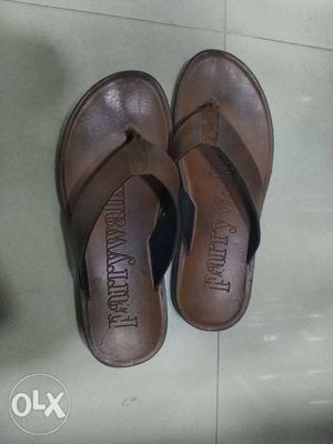 Pair Of Women's Brown Leather Flat Sandals