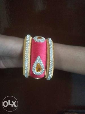 Pink And Brown Silk-thread Bangles