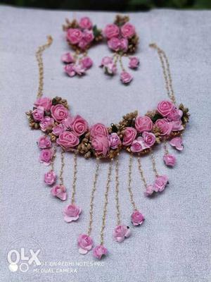 Pink And Silver Floral Pendant Necklace