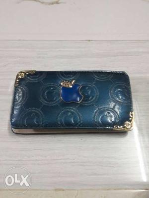 Rectangular Blue Leather Clutch Wallet
