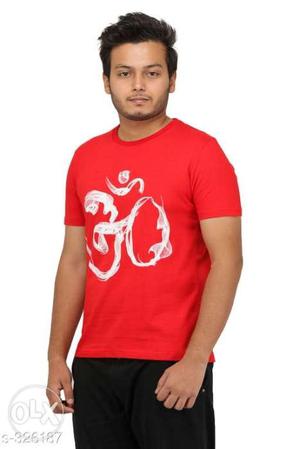 Red And White Ohm Logo-printed Crew-neck T-shirt