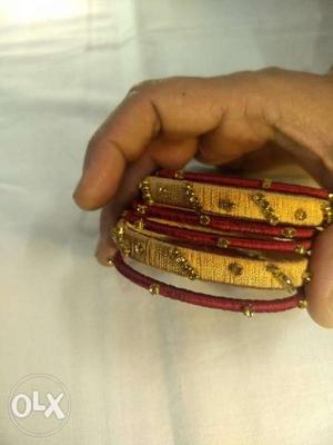SILK THREAD BANGLES (golden+maroon) home and hand