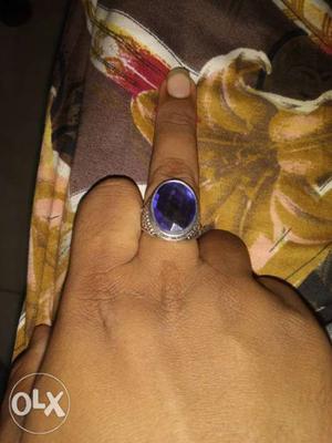 Silver-colored Blue Gemstone Cabochon Ring