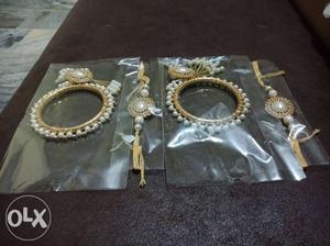 Three Gold-colored-and-white Bangle Packs