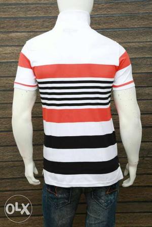 White, Black, And Red Striped T-shirt