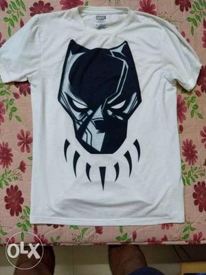 White Crew-neck T-shirt With Black Panther Logo-printed