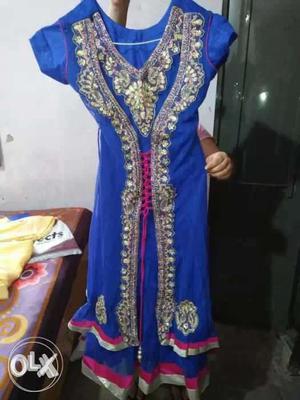 Women's Blue And Gold Sari
