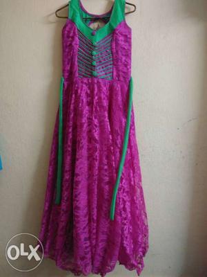 Women's Pink And Green Spaghetti Strap Dress