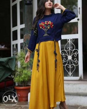 Women's Yellow And Blue Abaya Dress