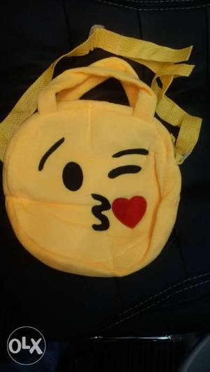 Yellow And Black Emoji Print Backpack