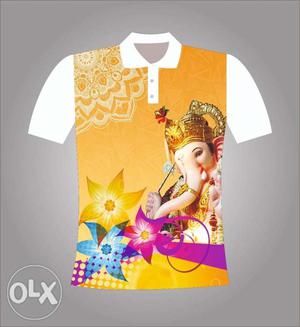 Yellow And White Ganesha-printed Polo Shirt