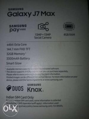 Samsung J7 Max New condition 4 month old