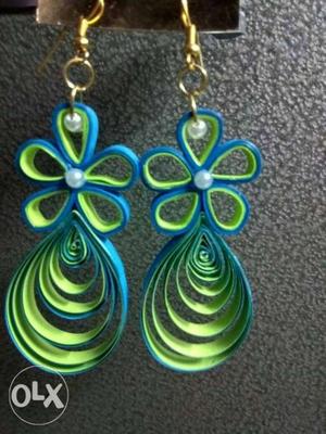 Blue, Green, And Pink paper earrings