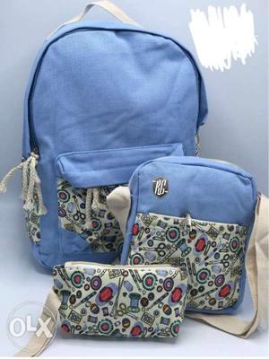 Blue-and-white 3-in-1 Backpack Set