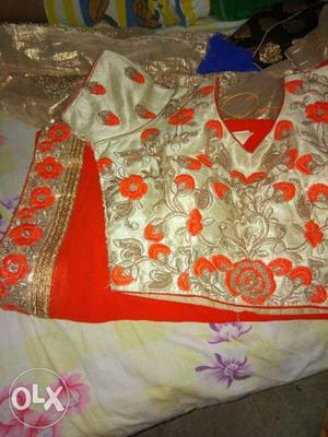 Orange And Beige Floral V-neck Shirt