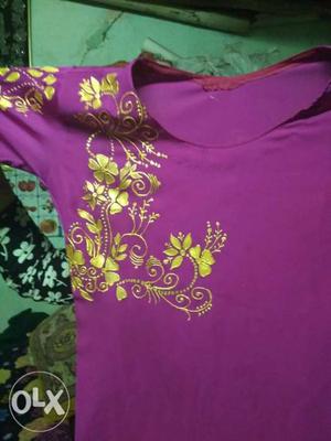 Paint long kurti purple and sea green colour maid by fashion