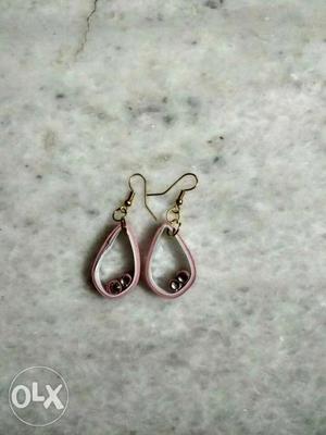 Pair Of Gold-colored-and-pink Earrings