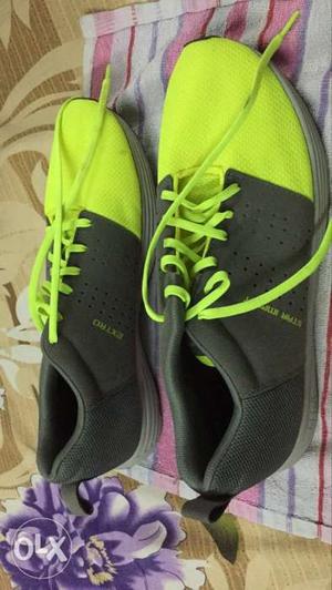 Pair Of Green-and-grey Running Shoes
