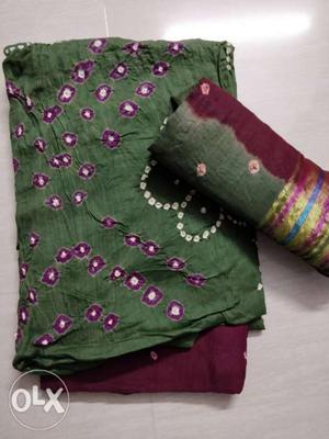 Pure cotton satin bandhni dress materials.. fresh