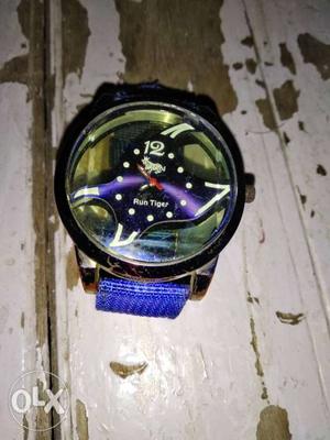 Round Black And Purple Chronograph Watch