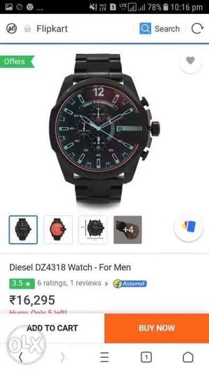 Round Black Diesel DZ Chronograph Watch With Black Link