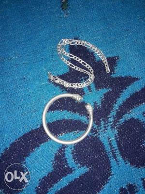 Silver-colored Cuff Bangle And Figaro Chain Necklace