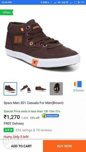 Unpaired Brown And White Sparx 301 High-top Shoe Screenshot