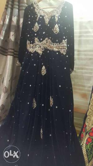 Velvet material with stone work latest design gown