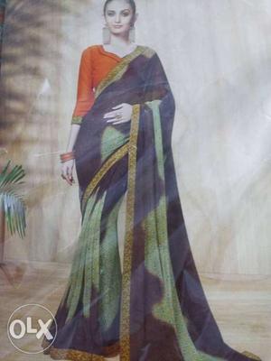 Women's Black And Yellow Sari
