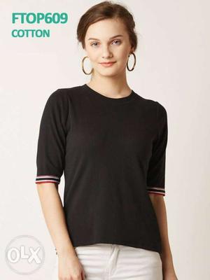 Women's Black Crew-neck T-shirt