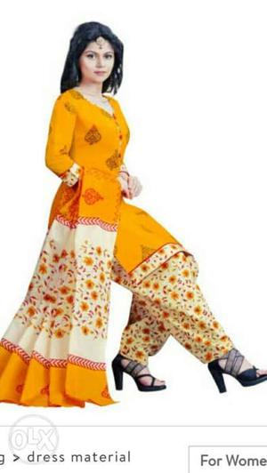 Women's Orange And White Floral Traditional Dress