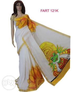 Women's White And Yellow Traditional Dress