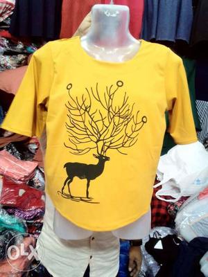 Yellow And Black Deer Graphic T-shirt