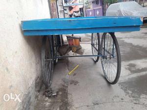 Blue Wooden Wheel Cart