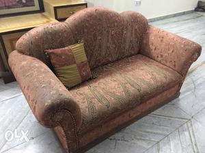 Brown And Gray Floral 2-seat Sofa