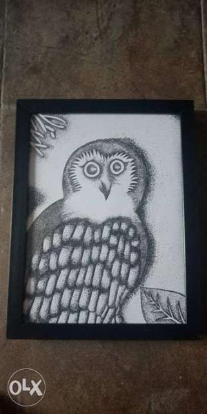 Owl Sketch With Black Wooden Frame