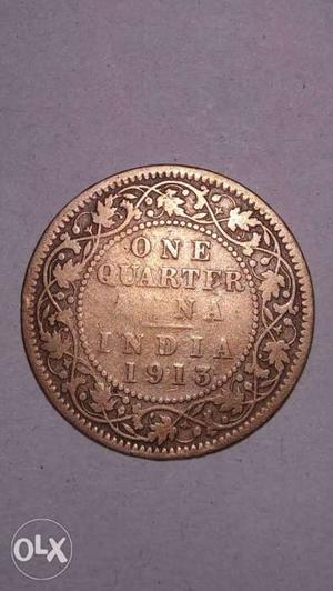 Round coin of one quartar anna india  of