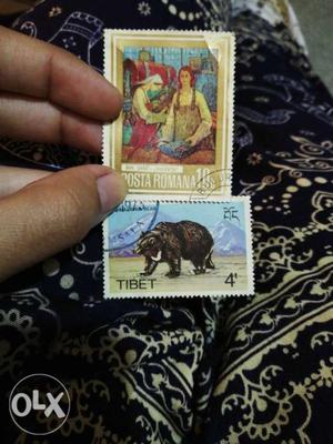 Two Romana And Tibet Postage Stamps