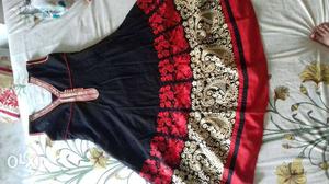 1 time used black embroided kurta with duppata