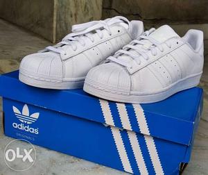 Adidas Pair Of White Adidas Superstar Shoes With Box