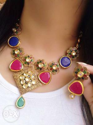Gold And Purple Gemstone Necklace