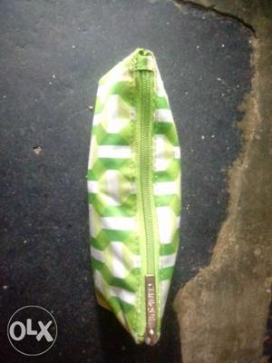 Green And White Zip Pouch