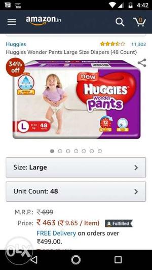 Huggies large size diaper pants pack of 2