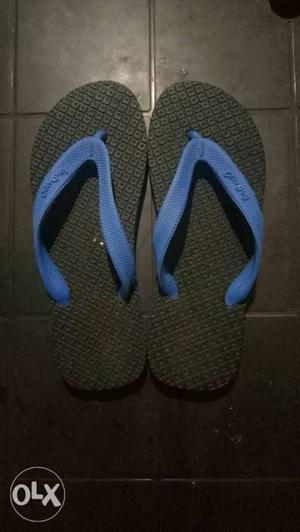 Pair Of Black-and-blue Rubber Flip Flops