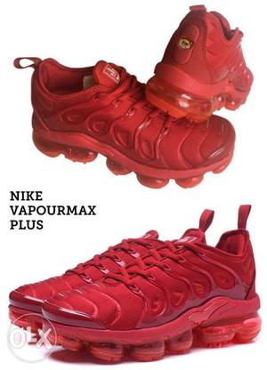 Pair Of Red Nike Vapourmax Plus Shoes Collage