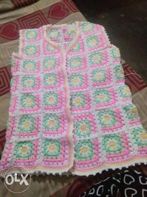 Pink And Green Knit Vest