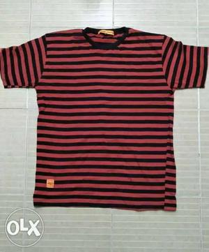 Red And Black Striped Crew-neck Shirt