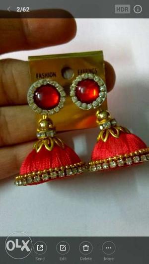 Red colour jhumka earrings