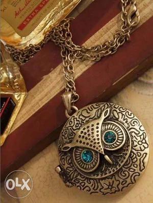 Retro owl sweater chain necklace round with boxes