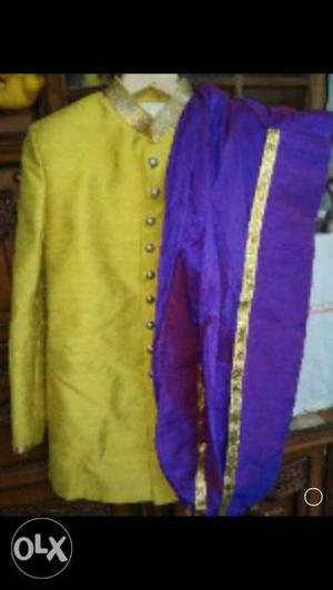 Sherwani with Purpled color dhoti Excellent New